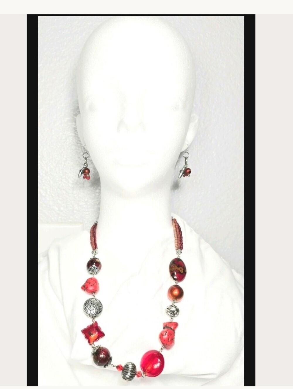 Upcycled Vintage Chico's Red Beaded Bohemian Preppy Y2K Jewelry Necklace Set